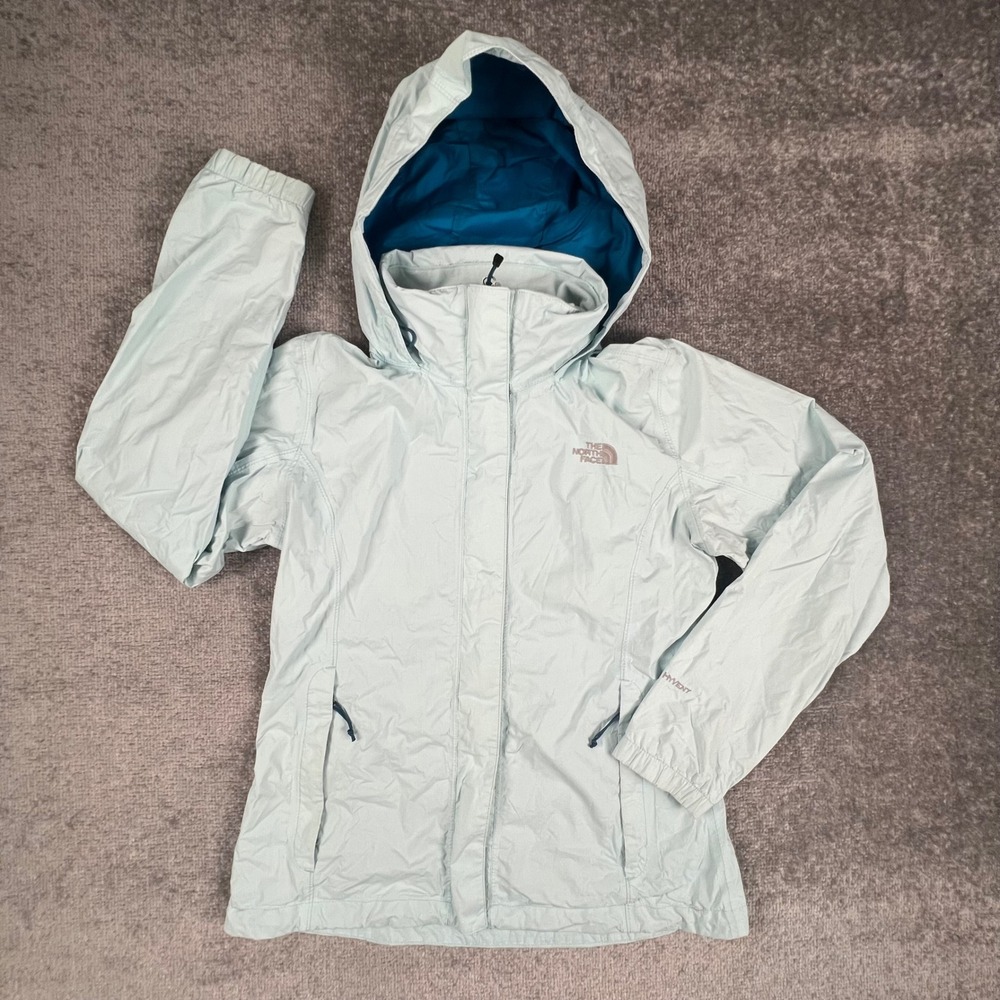 The North Face HyVent Light Blue Hooded Rain Jacket Womens Medium 4505